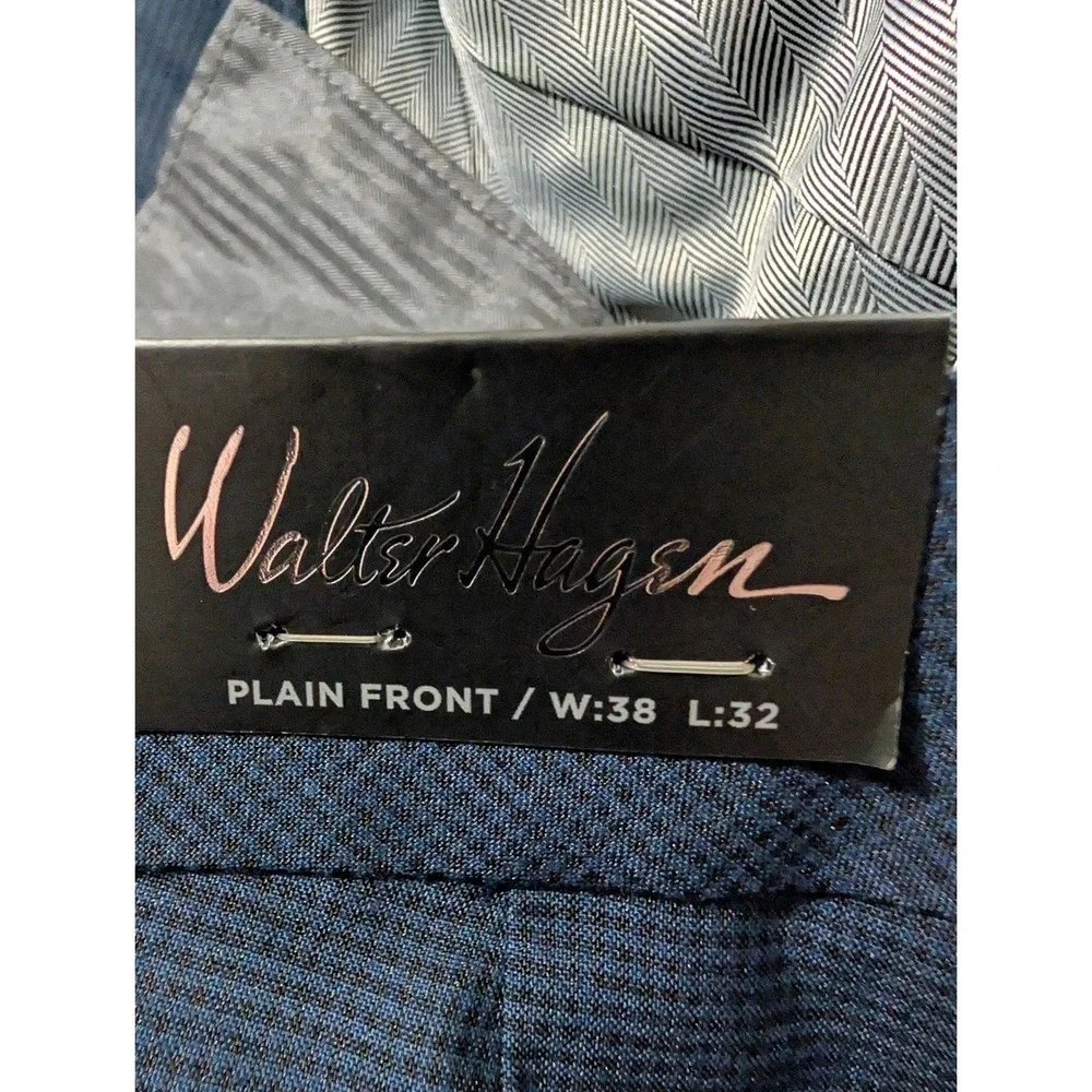 New Walter Hagen Golf Pants 38x32 PLain‎ Flat Front Comfort Stretch Waist Blue